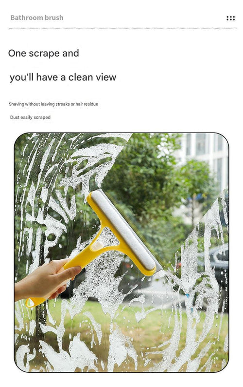3-in-1 squeegee cleaning a soapy window