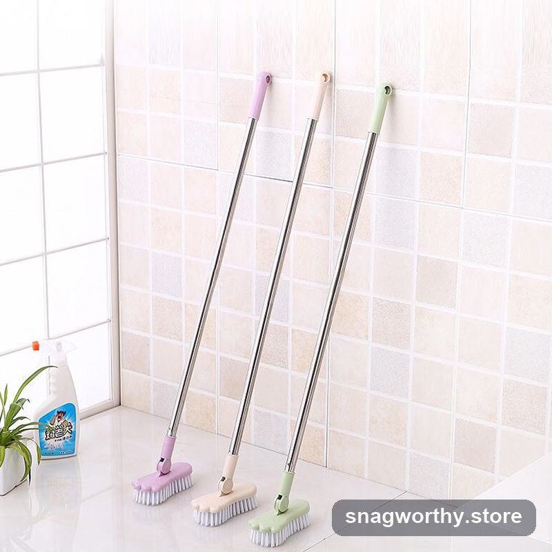 Long-handle grout tile scrub brush three colors leaning on wall | Snagworthy.store