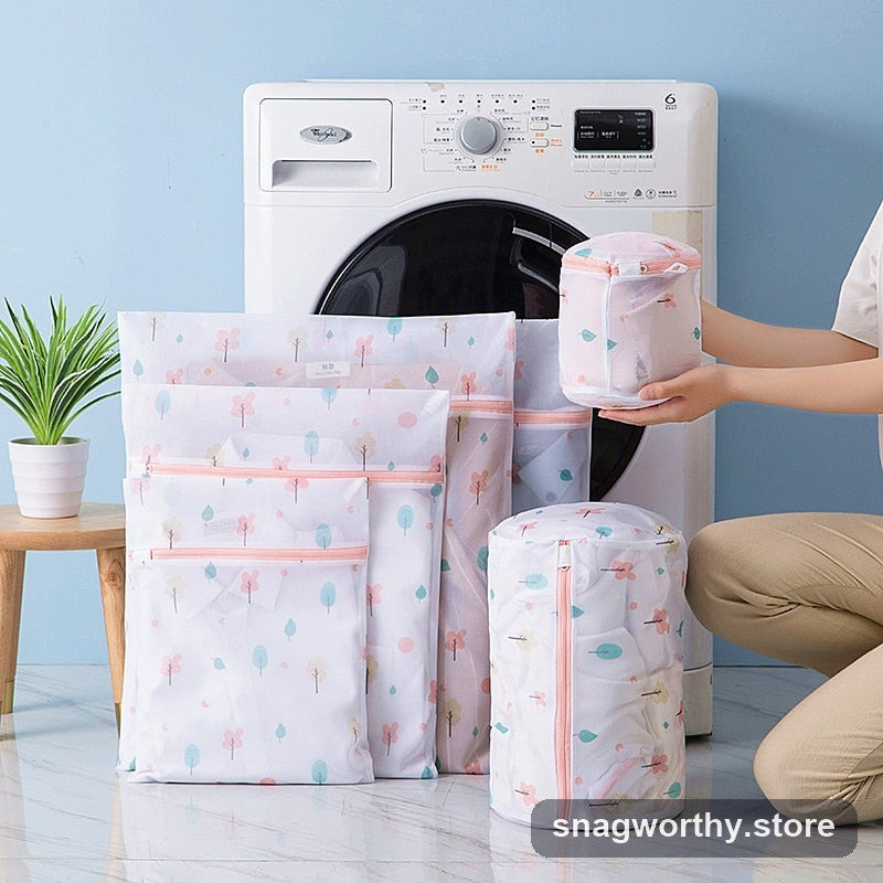 Foldable mesh laundry bag set six pieces by washing machine | Snagworthy.store
