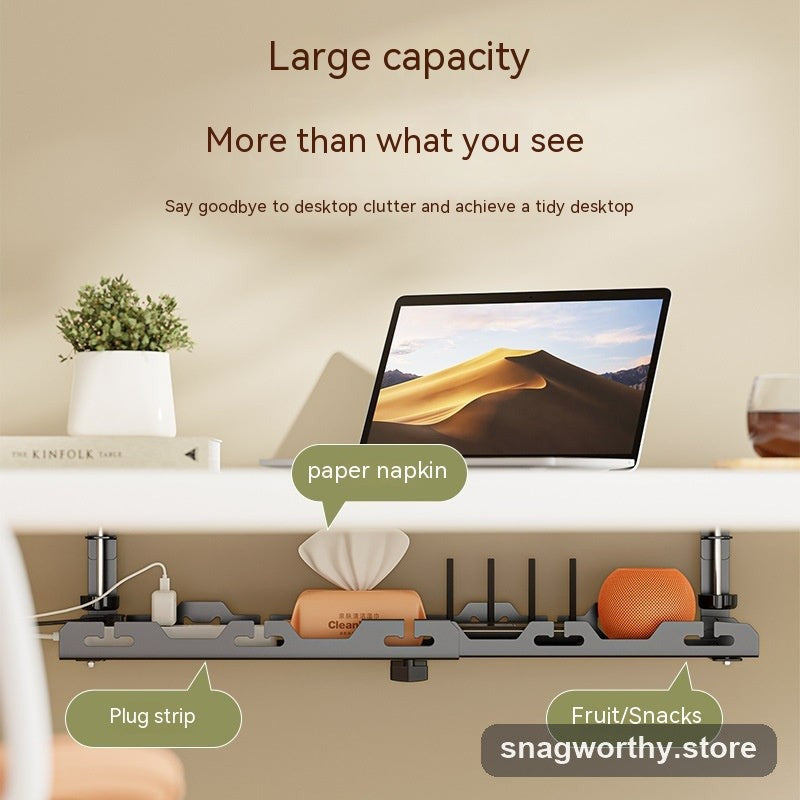 No-drill under-desk cable management rack fitted under desk | Snagworthy.store