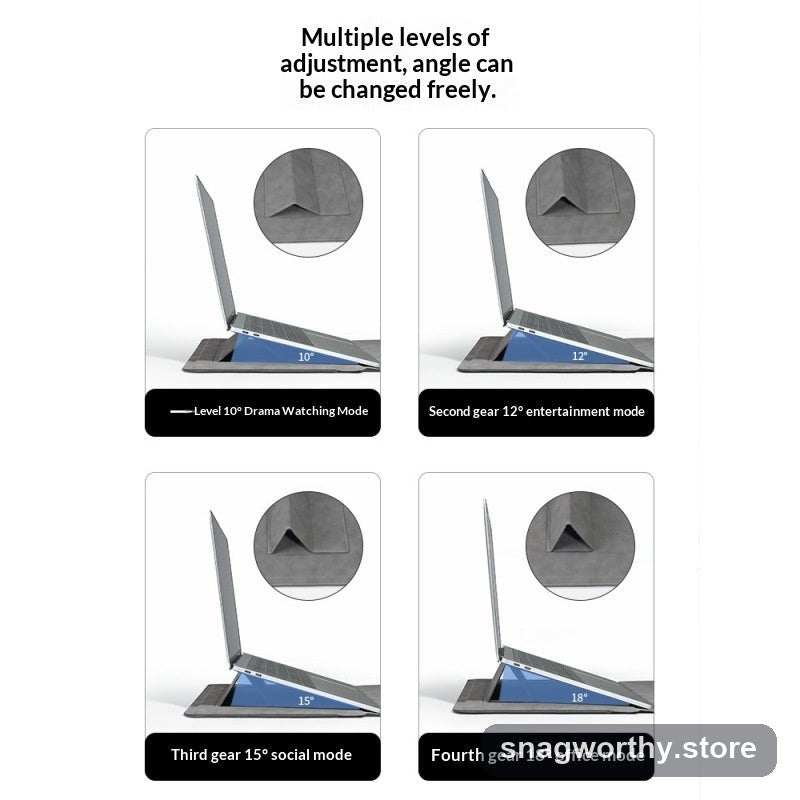 Laptop propped up on folded sleeve stand | Snagworthy.store