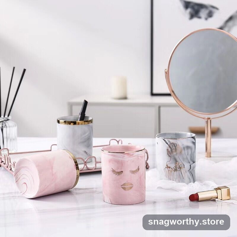Pen pot shown in grey marble colorway | Snagworthy.store