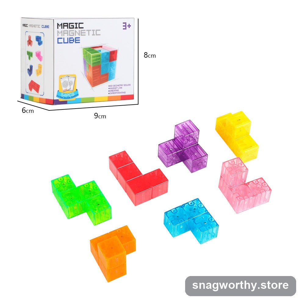 MagnaBlock Cube magnetic puzzle pieces and retail box | Snagworthy.store