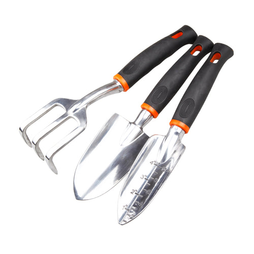 3-piece garden hand tool set: trowel, transplanter and cultivator