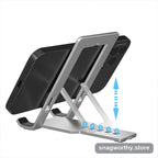 TiltFold stand shown at adjustable height positions with phone | Snagworthy.store
