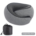Grey memory foam travel neck pillow with carry pouch | Snagworthy.store
