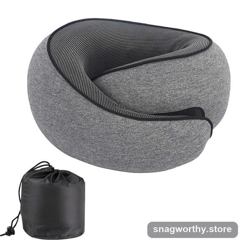 Grey memory foam travel neck pillow with carry pouch | Snagworthy.store