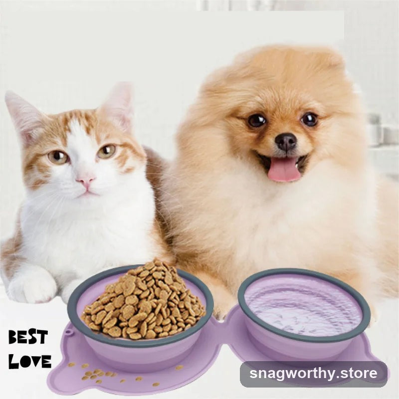 Collapsible double travel bowl set with food and water | Snagworthy.store
