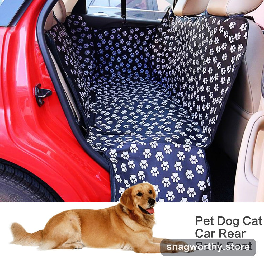 Paw print car back seat cover installed in a car with a dog | Snagworthy.store