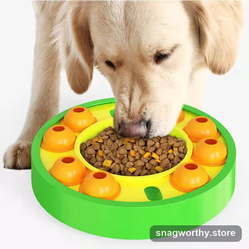 Dog eating from slow-feed puzzle treat wheel | Snagworthy.store
