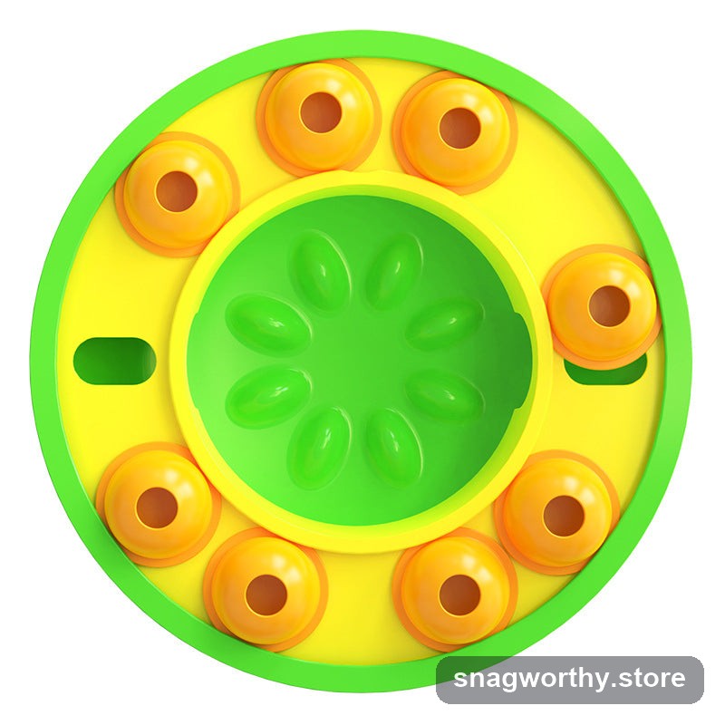 Puzzle treat wheel top-down view showing flip-cups | Snagworthy.store