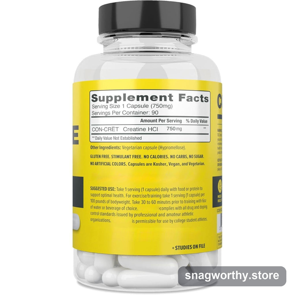 Creatine HCL Capsules supplement facts label | Snagworthy.store