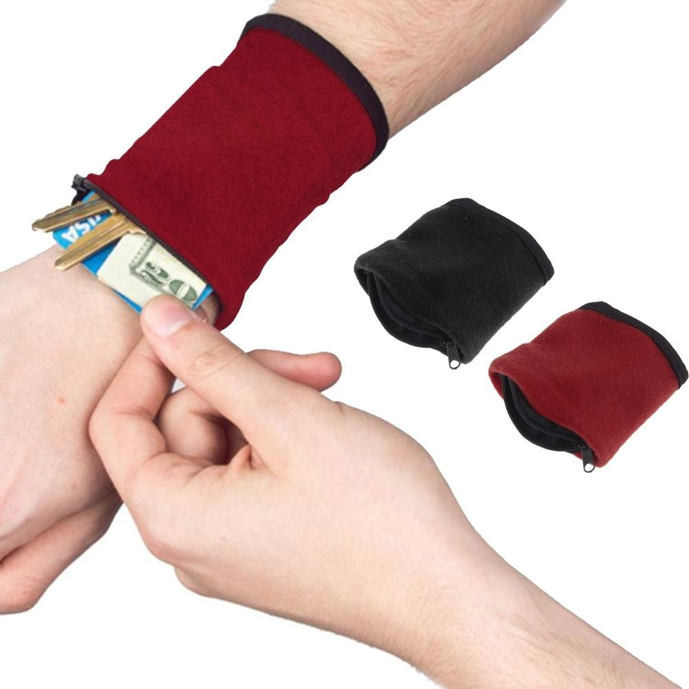 Wrist wallet band with zip card pocket