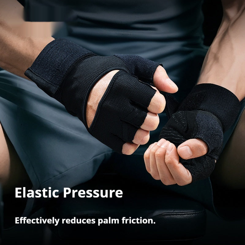 Padded weightlifting gloves with wrist strap